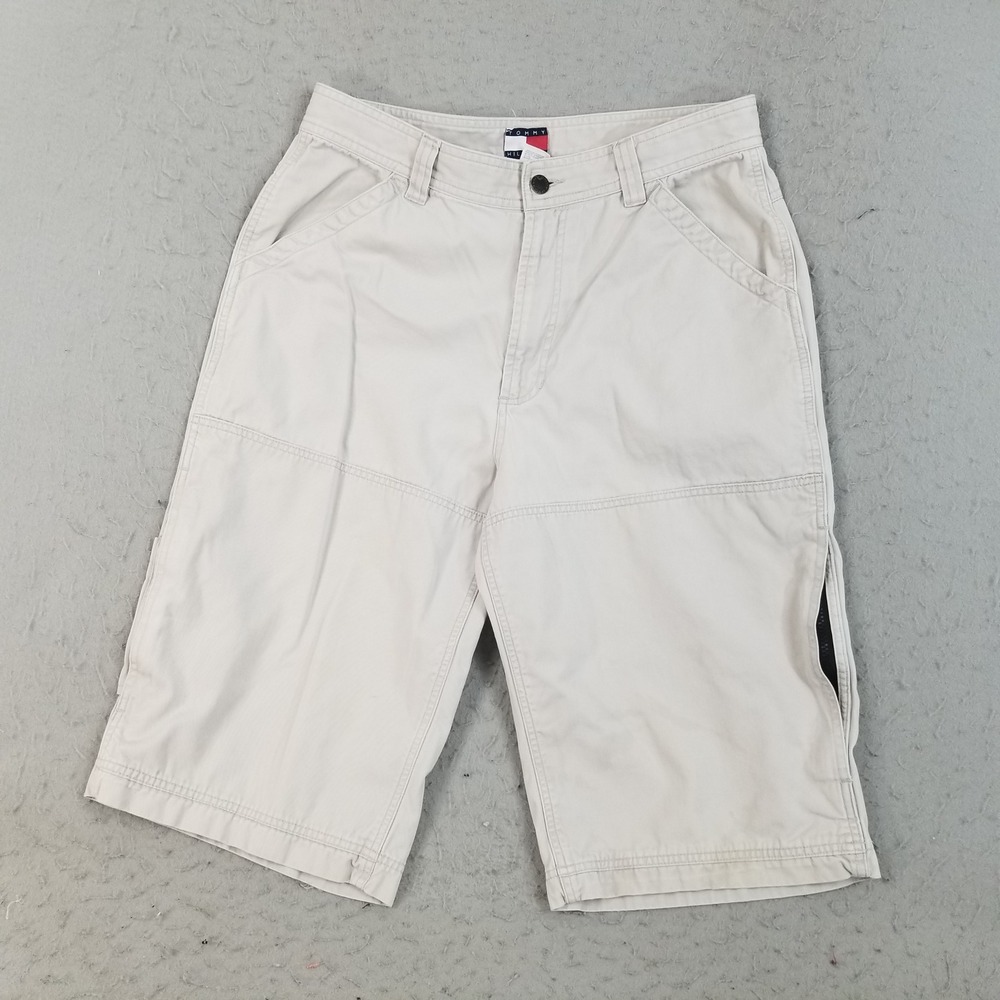 Tommy Hilfiger Cargo Shorts Mens 34 Beige Extra Long 90s Hip Hop Baggy Cotton